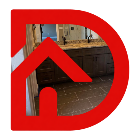 Tile floor behind the D logo