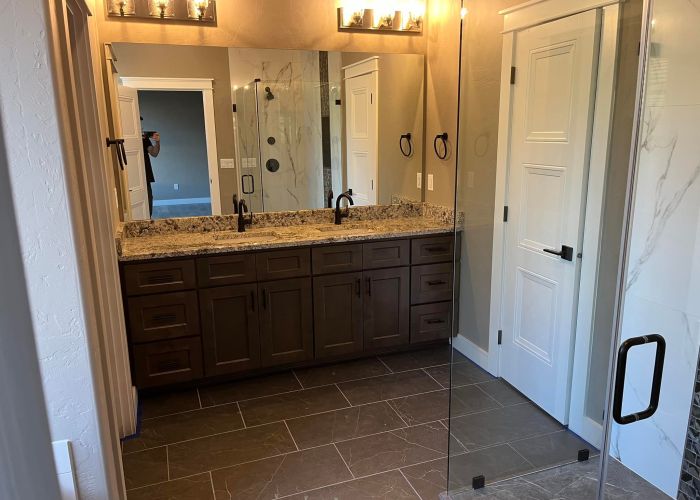 Hardwood staircase and railing.